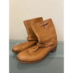 Coach moto Amy biker boots women’s 7.5 B cognac tan leather mid calf harness